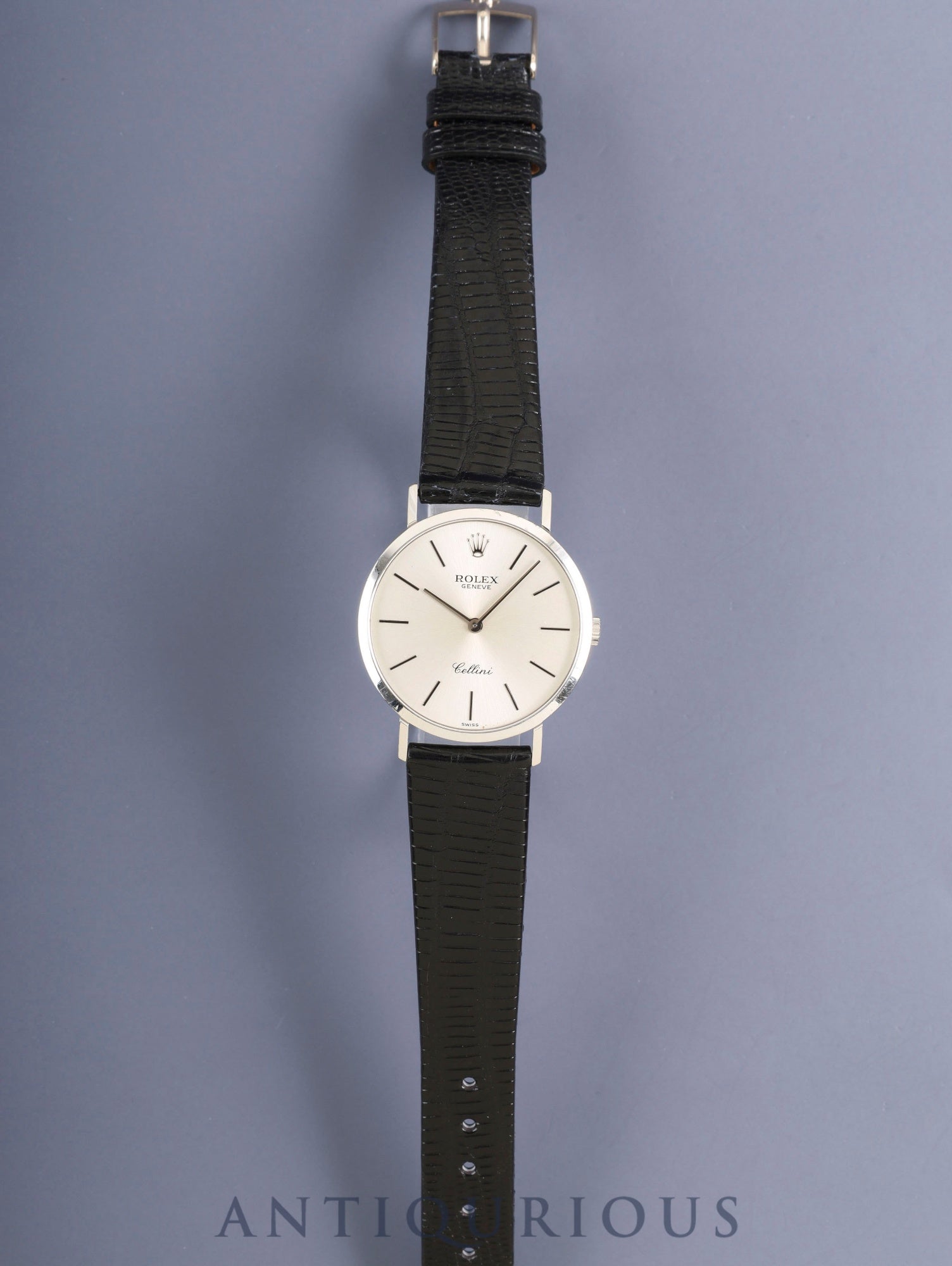 ロレックス チェリーニ 4112/9 手巻き Cal.1601 750WG 革 純正ピンバックル（750WG）シルバー文字盤 W番台（1994-1995年） 保証書（1996年）冊子 オーバーホール済み