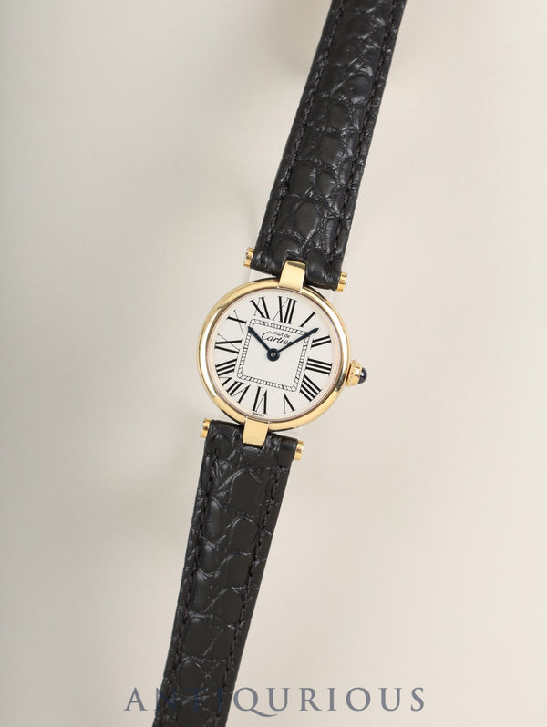 Cartier Must Vendôme VLC SM 590004 Quartz Caliber 90 SV925 Leather Watch with Genuine D-buckle (GP) Opalescent Dial Overhauled