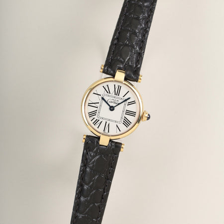 カルティエ マスト ヴァンドーム VLC SM 590004 クォーツ Cal.90 SV925 革 純正Dバックル（GP）オパラン文字盤 オーバーホール済み