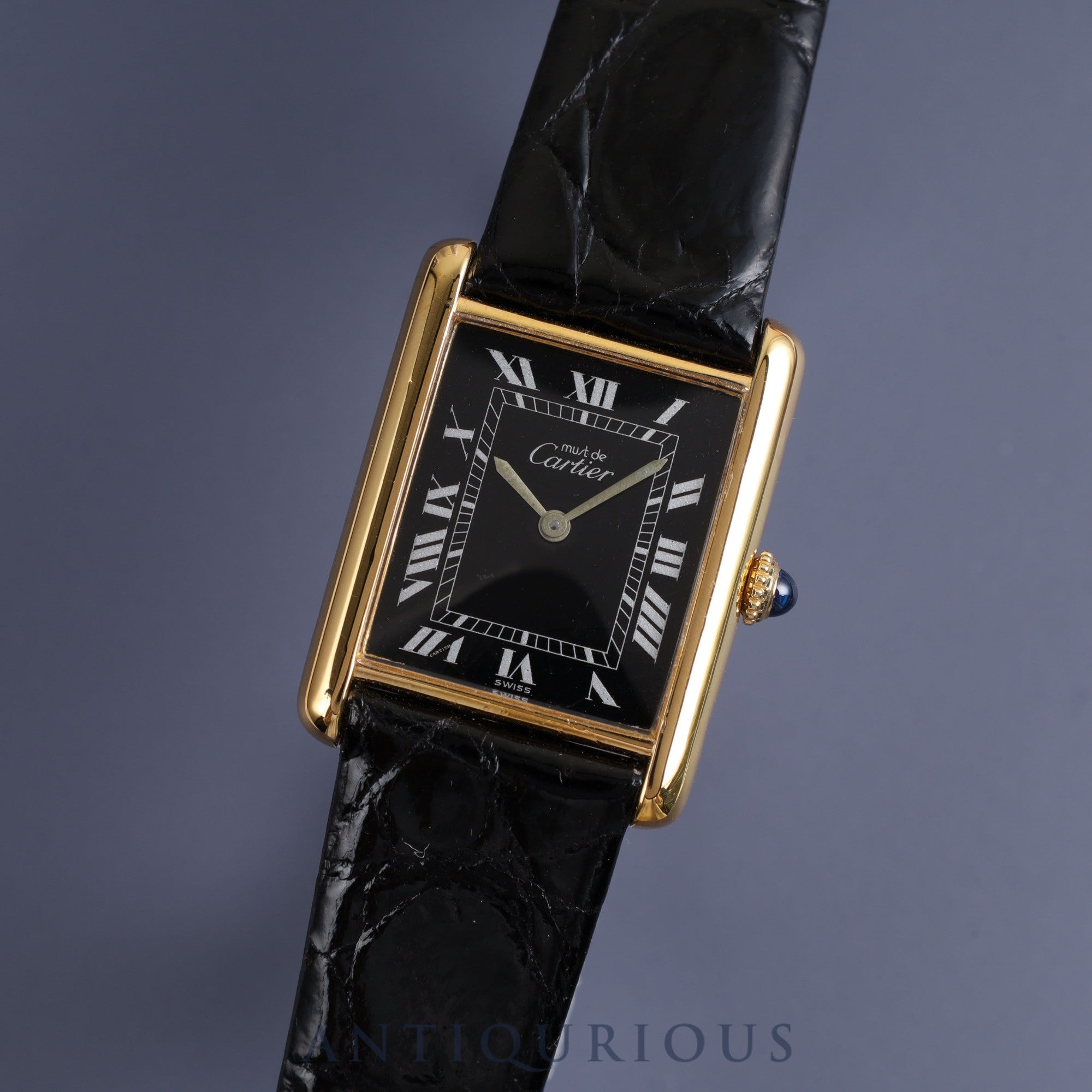 Cartier Must Tank LM Manual winding 925 Leather Genuine buckle (GP) Black Roman dial Box Overhauled