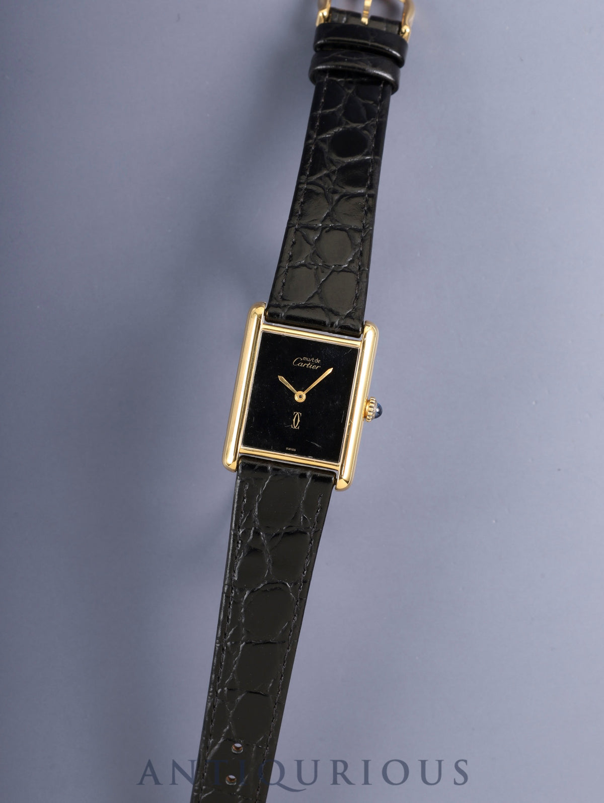 Cartier Must Tank LM 6 Hand-wound Cal.78-1 SV925 Leather Genuine Pin Buckle (GP) Onyx Dial (SWISS marking) Overhauled Polished