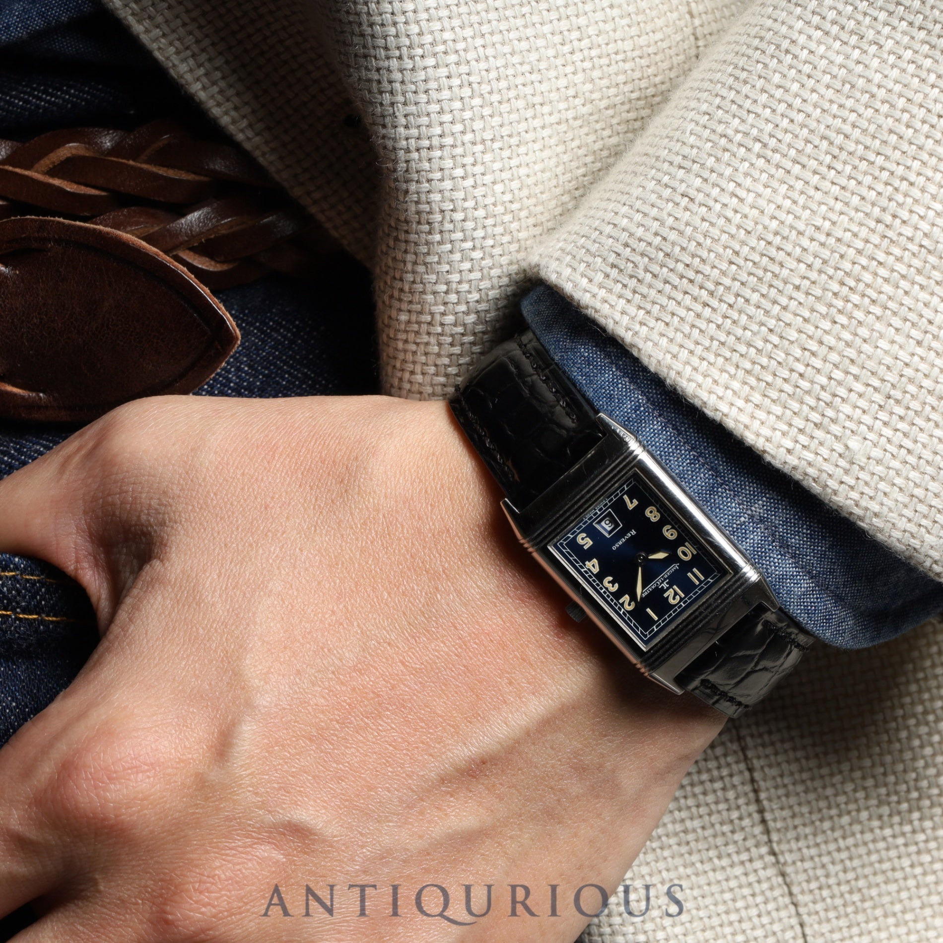 Jaeger-LeCoultre Reverso Classic 250.8.10 Quartz Cal.610 SS Leather Genuine Buckle (SS) Blue Arabic Dial Genuine Leather Strap Overhauled