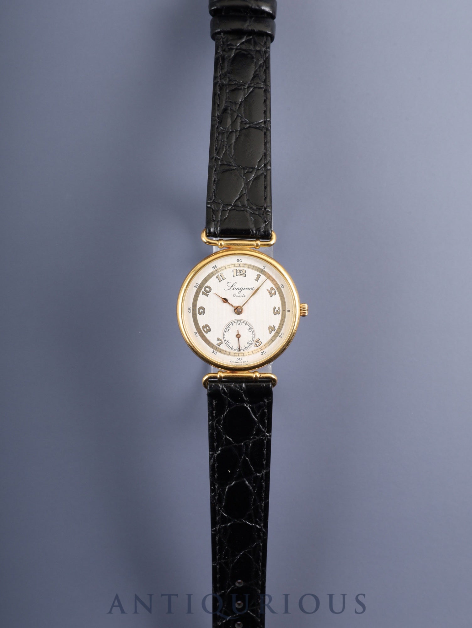 Longines 150th Anniversary Model 976.5162 Quartz Caliber L976.2 Stainless Steel/GP Leather Strap with Genuine GP Buckle, White and Gold Dial, Overhauled