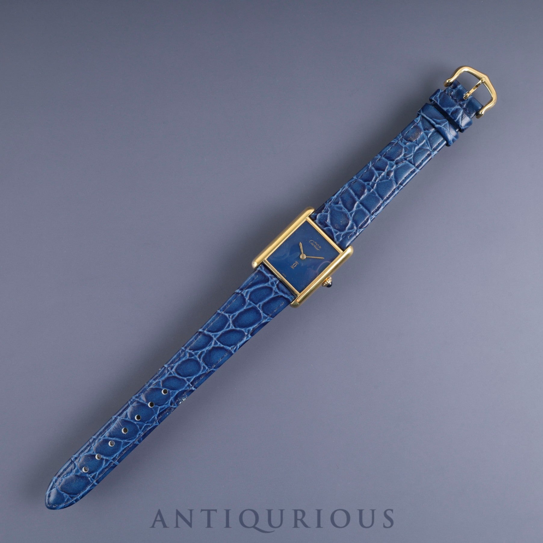 カルティエ マストタンク LM 手巻き Cal.78-1 SV925 革 純正尾錠（GP）ラピスラズリ文字盤 1976年頃～1981年頃 オーバーホール済み 新品仕上げ済み