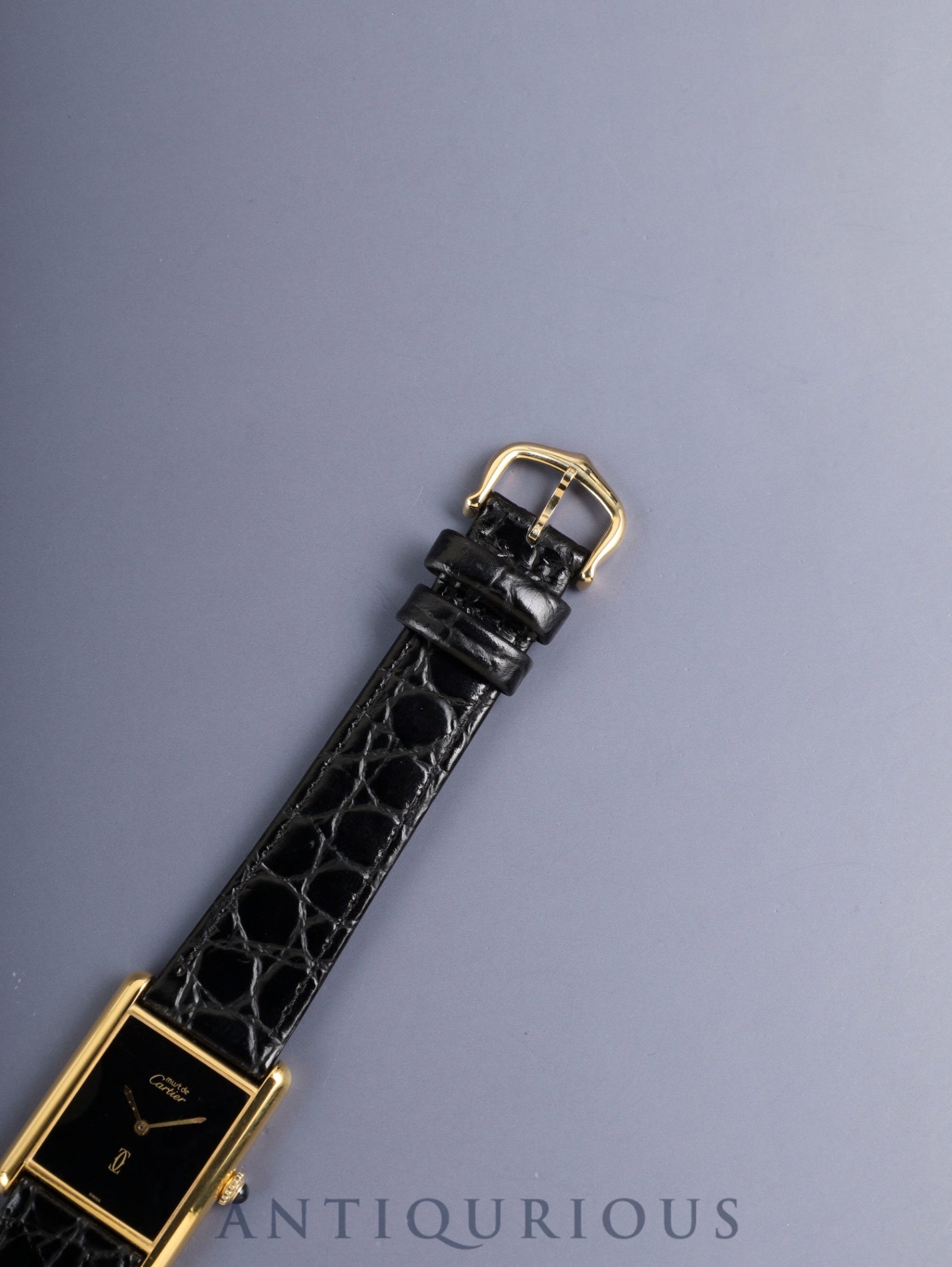 カルティエ マストタンク LM 6 手巻き Cal.78-1 SV925 革 純正ピンバックル（GP）オニキス文字盤（SWISS表記）オーバーホール済み 新品仕上げ済み