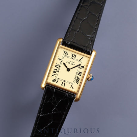 Cartier Must Tank LM Manual winding Cal.78-1 SV925 Leather Genuine buckle (GP) Ivory dial Overhauled