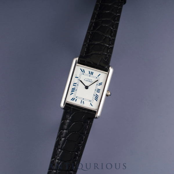 Cartier Must Tank LM 681006 Quartz Caliber 81 SV925 Leather Strap with Genuine Stainless Steel Buckle, White Roman Dial, Overhauled