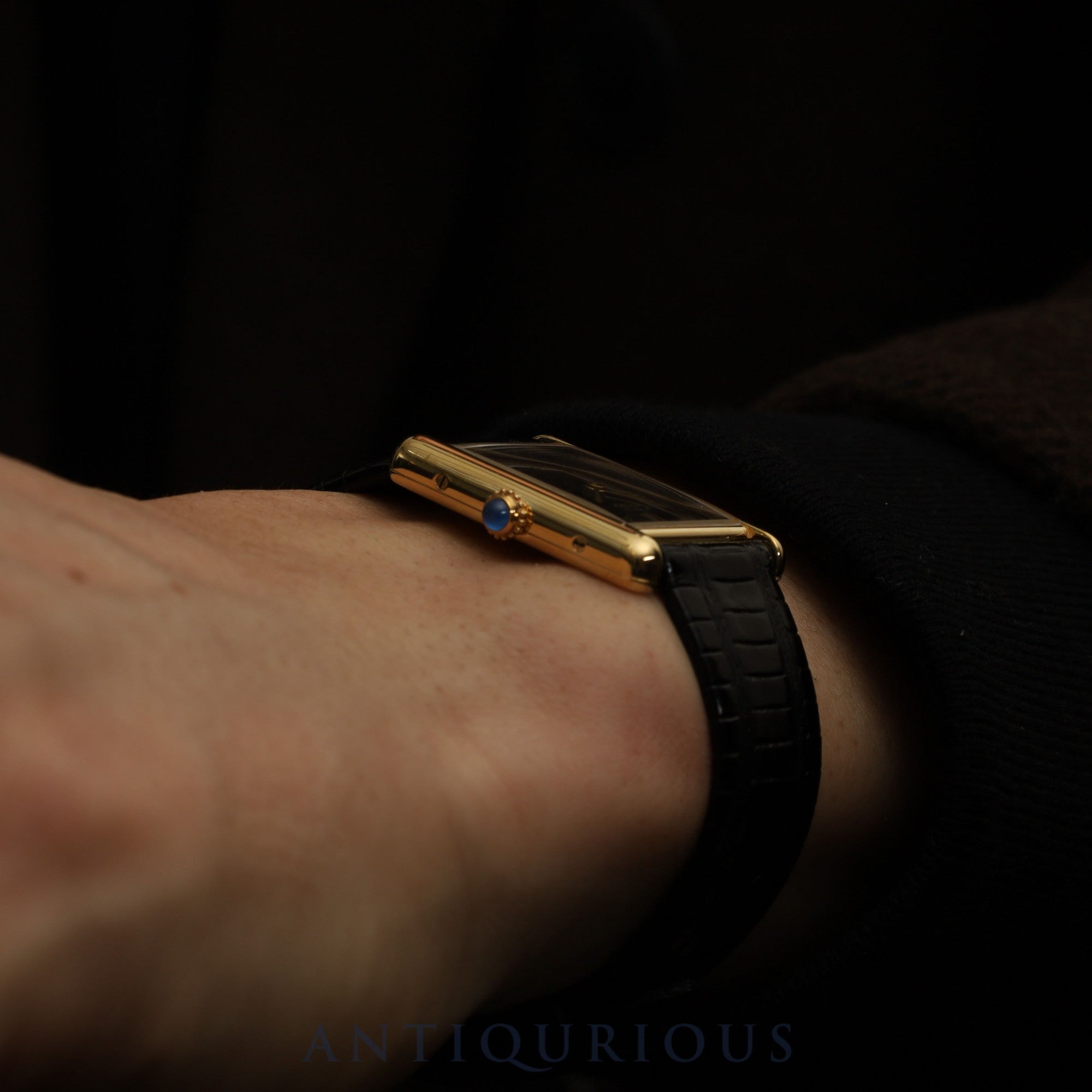 カルティエ マストタンク LM 590005 クォーツ Cal.90 SV925 革 純正尾錠（GP）ブラック飛びローマン文字盤 オーバーホール済み 新品仕上げ済み