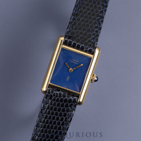 Cartier Must Tank SM Manual winding Cal.78-1 SV925 Leather Genuine buckle (GP) Lapis lazuli dial Overhauled