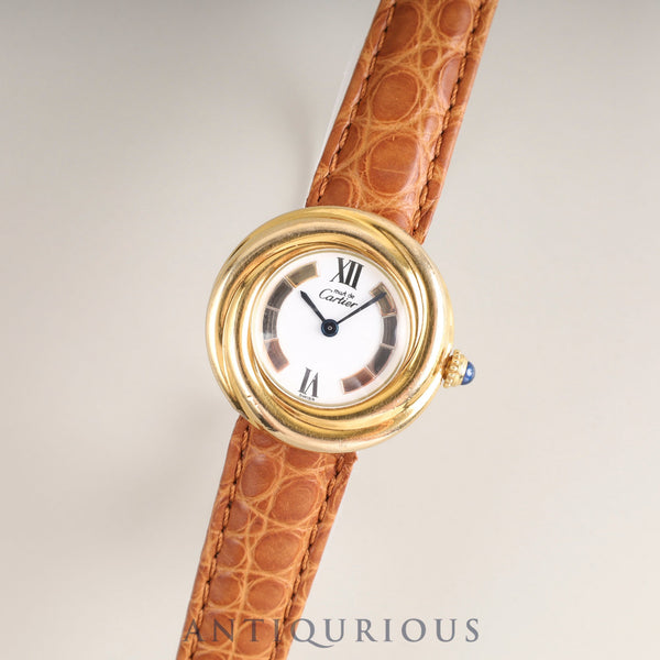 Cartier Must Trinity W1010744 / 2735 Quartz Caliber 157 SV925 Leather Strap with Genuine D-Clasp (GP) Buckle, Side Trinity Dial, Overhauled