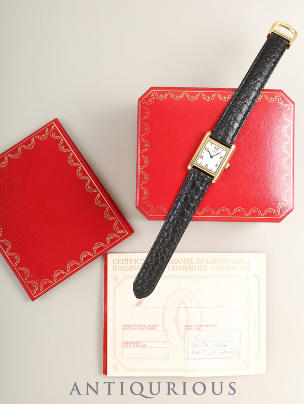 Cartier Must Tank SM W1008354 / 1613 Quartz Caliber 057 SV925 Leather Watch with Genuine D-buckle (GP) Arabic CC Dial (SWISS markings) Box, Booklet, Warranty Card (Unstated) Overhauled