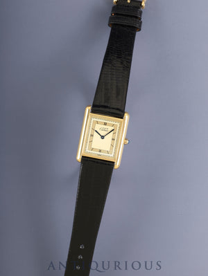 Cartier Must Tank LM 590005, Quartz Cal. 81, SV925, leather strap, original pin buckle (GP), champagne Roman numeral dial (SWISS notation), overhauled, polished.