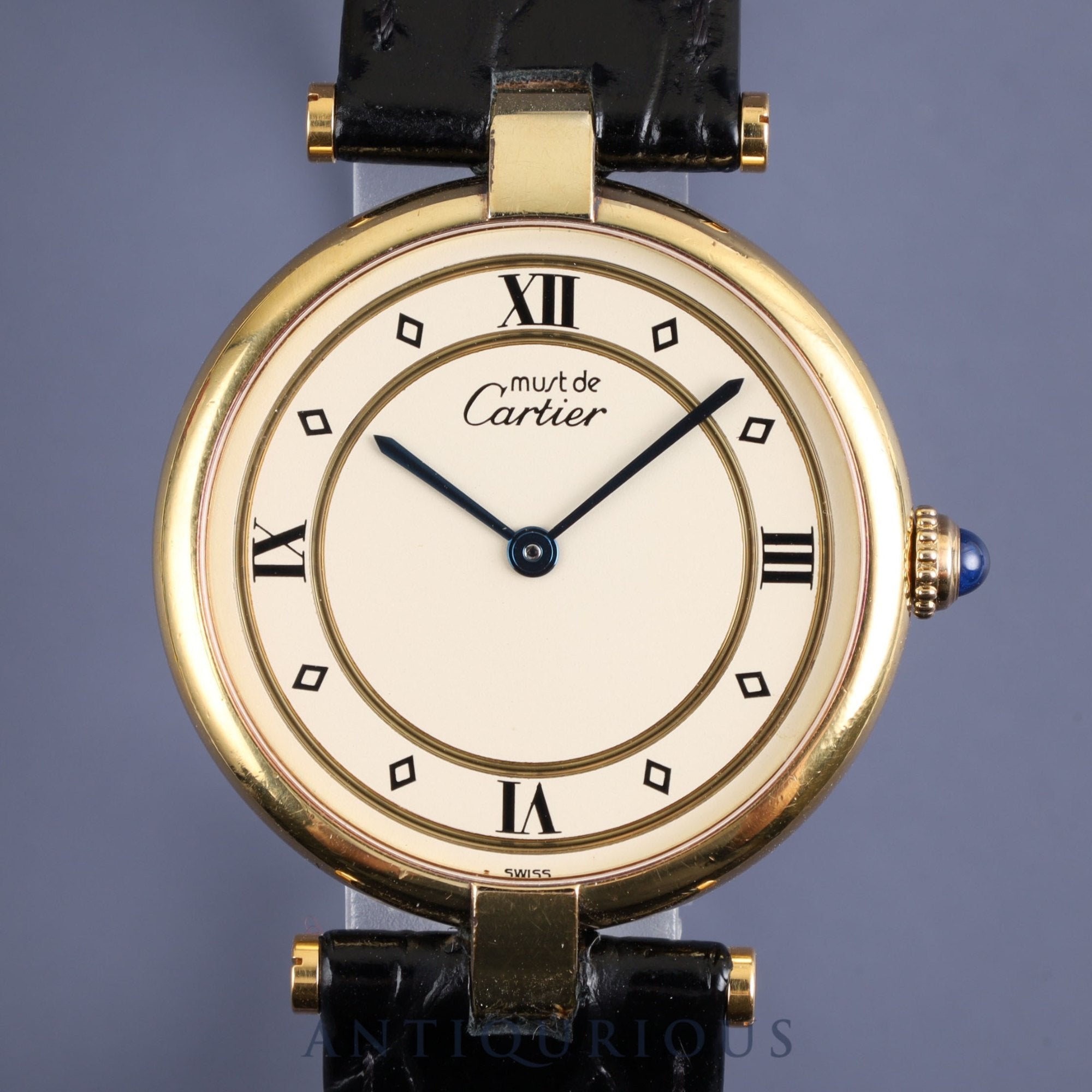 Cartier Must VLC LM 590003 Quartz Cal.690 SV925 Leather Genuine Buckle (GP) Ivory Dial Overhauled