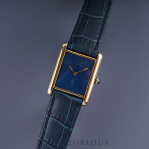 Cartier Must Tank LM Manual Winding Cal.-78-1 SV925 Leather Strap with Genuine GP Buckle, Lapis Lazuli Dial, Overhauled