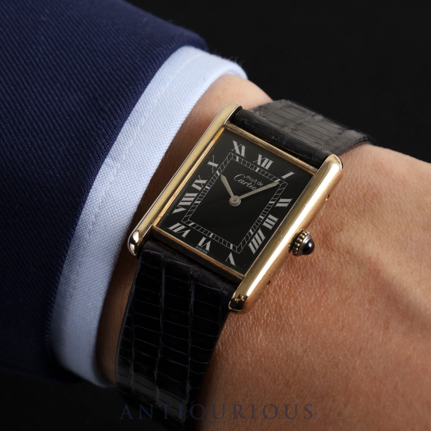 Cartier Must Tank LM Manual winding Cal.78-1 SV925 Leather Genuine buckle (GP) Black Roman dial Overhauled