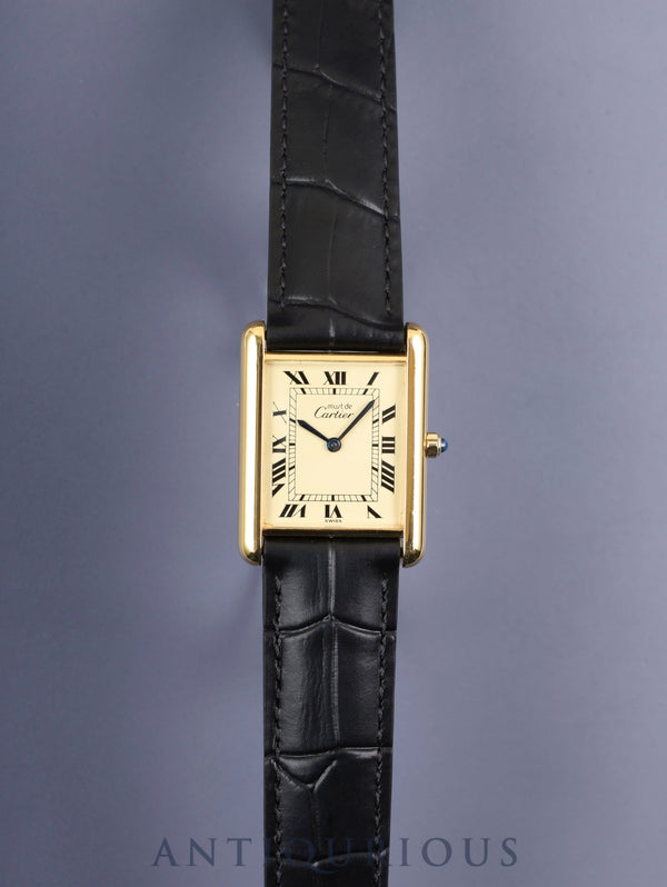 Cartier Must Tank LM 6 81006 Quartz Caliber 81 SV925 Leather Strap with Genuine D-Buckle (GP) Ivory Roman Dial Circa 1982-Circa 1995 Overhauled