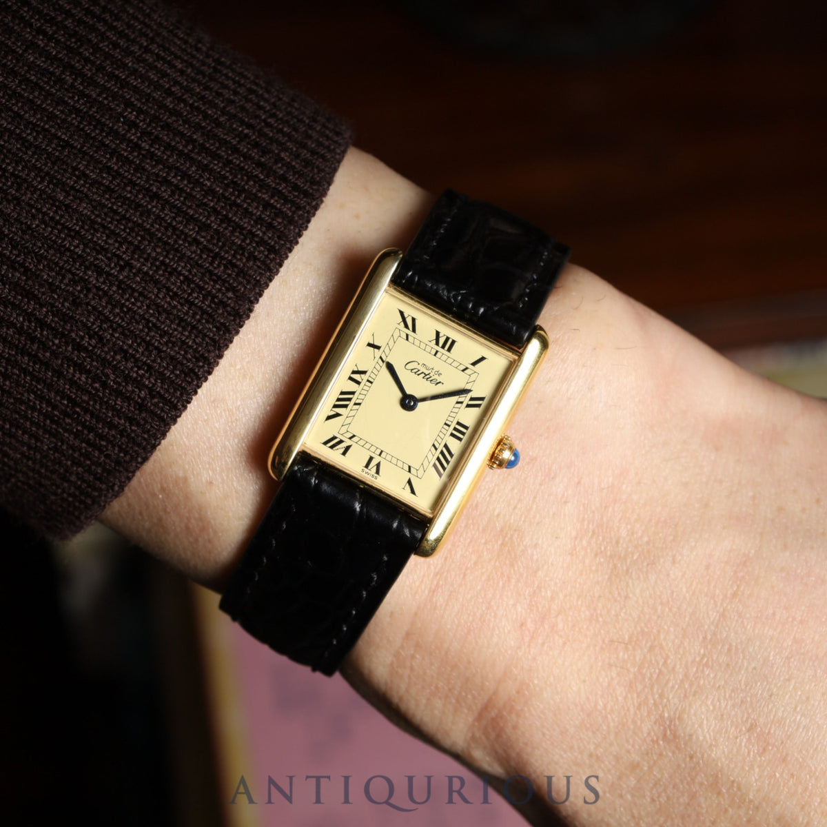Cartier Must Tank LM 590005 Quartz Cal.90 SV925 Leather Genuine Buckle (GP) Ivory Roman Dial Overhauled and Finished to Like New