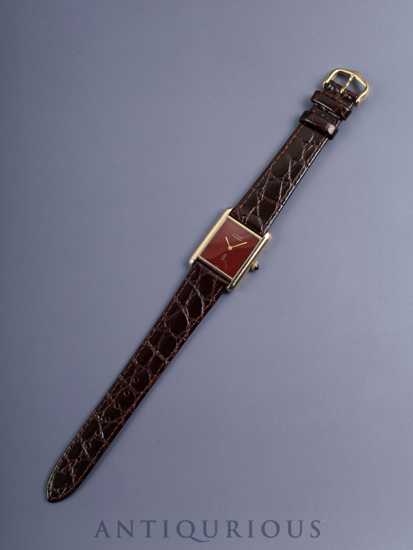 カルティエ マストタンク LM 手巻き Cal.78-1 SV925 革 純正ピンバックル（GP）ガーネットダイアル ボルドー文字盤（SWISS表記）オーバーホール済み