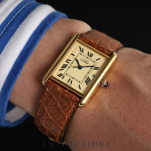 カルティエ マストタンク GM（XL）W1017454 / 2413 クォーツ Cal.687 SV925 純正革ベルト 純正Dバックル（GP）アイボリーローマン文字盤 1999年頃～2003年頃 オーバーホール済み