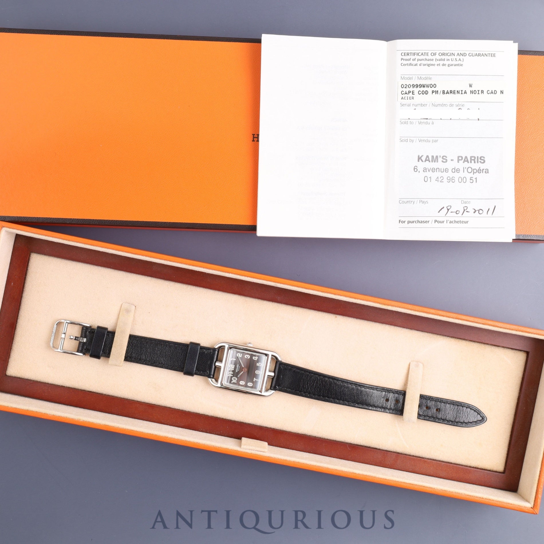 Hermes Cape Cod CC1.210 Quartz Cal.976.001 SS Genuine leather strap Genuine buckle (SS) Grey Arabic dial Warranty (2011) Box Overhauled