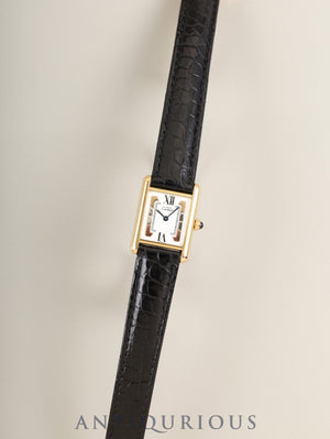 Cartier Must Tank SM 1613 Quartz SV925 Leather with original deployant buckle (GP) with Trinity dial (SWISS表記) complete service by Cartier Boutique
