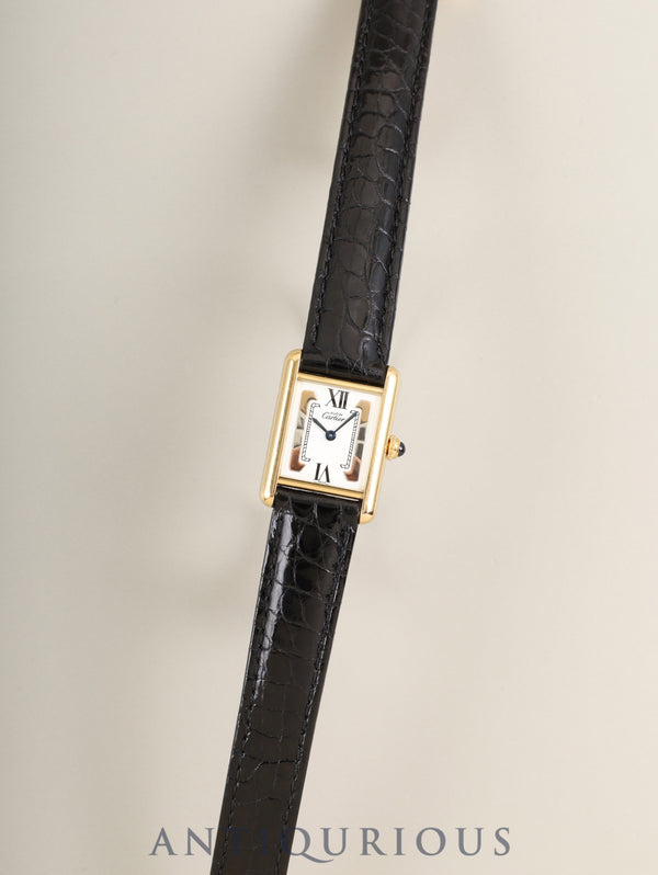 Cartier Must Tank SM 1613 Quartz SV925 Leather with original deployant buckle (GP) with Trinity dial (SWISS表記) complete service by Cartier Boutique