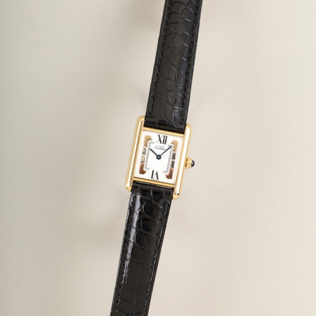 Cartier Must Tank SM 1613 Quartz SV925 Leather with original deployant buckle (GP) with Trinity dial (SWISS表記) complete service by Cartier Boutique