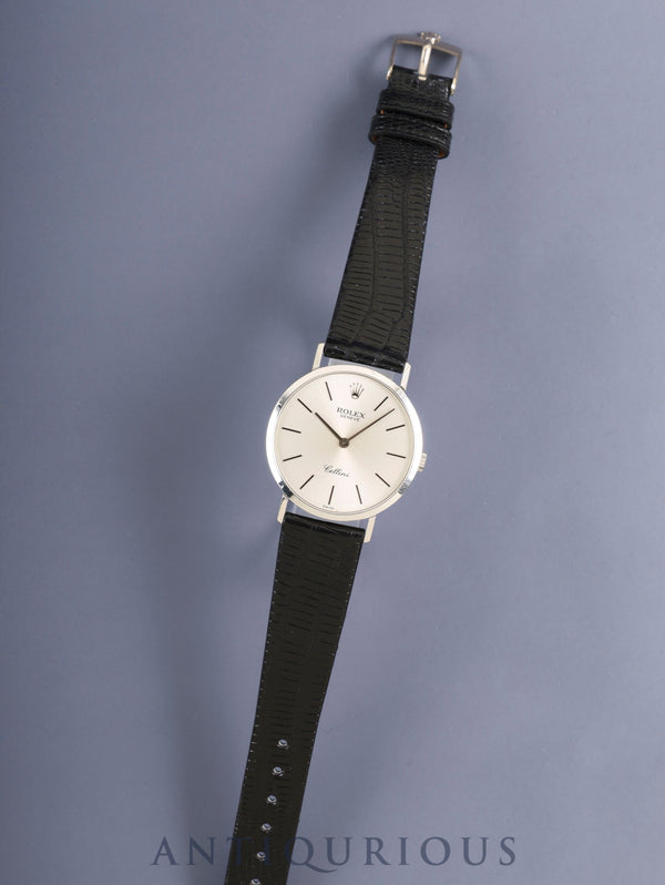 ロレックス チェリーニ 4112/9 手巻き Cal.1601 750WG 革 純正ピンバックル（750WG）シルバー文字盤 W番台（1994-1995年） 保証書（1996年）冊子 オーバーホール済み