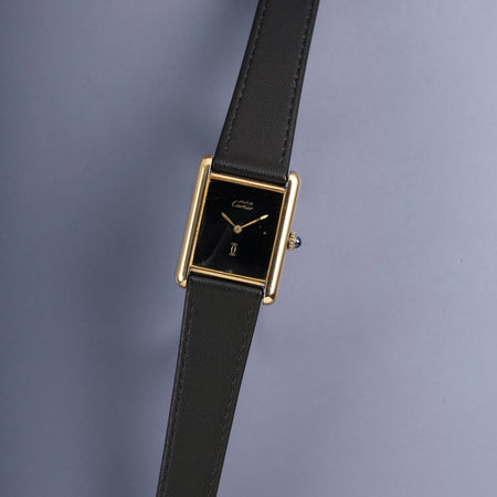 カルティエ マストタンク LM 手巻き Cal.78-1 SV925 革 純正ピンバックル（GP）オニキス文字盤（SWISS表記）オーバーホール済み