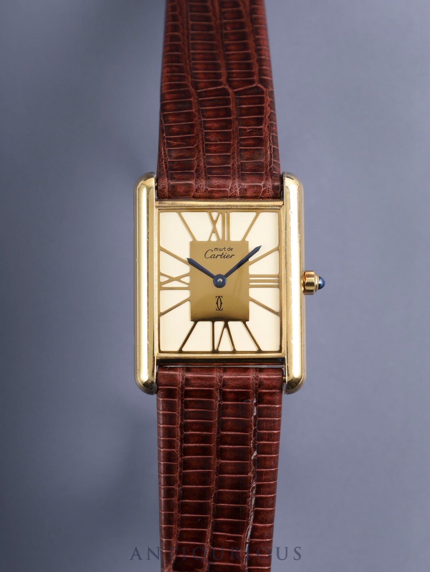 カルティエ マストタンク LM 6 81006 クォーツ SV925 革 純正尾錠（GP） クロワゾネ文字盤（SWISS表記）カルティエブティックにてコンプリートサービス済み