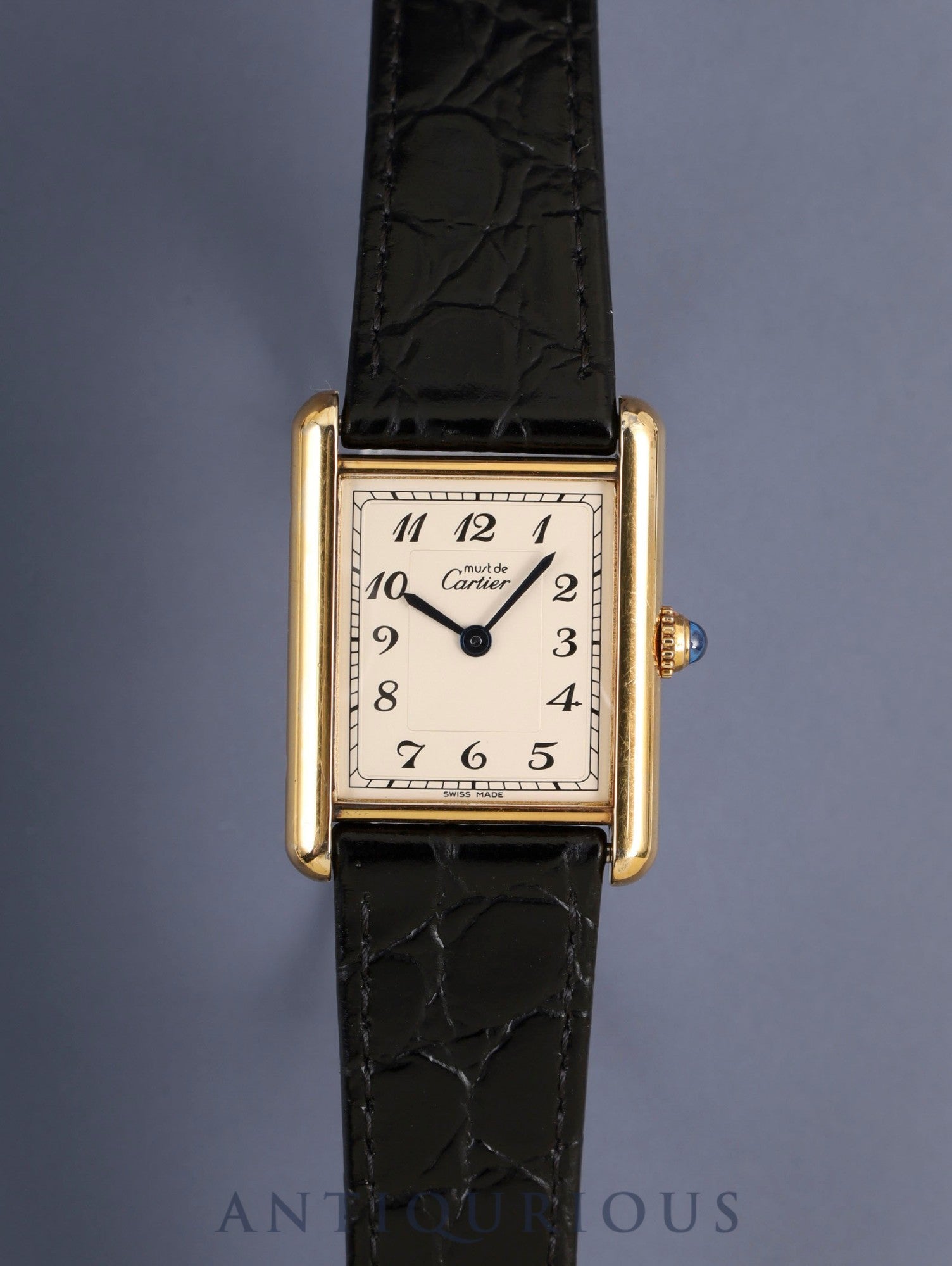 Cartier Must Tank LM 590005 Quartz SV925 Leather Genuine Pin Buckle (GP) Arabic Dial (SWISS MADE) Overhauled, Complete Service at Cartier Boutique