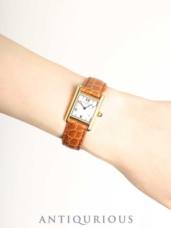 Cartier Must Tank SM 1613 Quartz Caliber 057 SV925 Leather Strap with Genuine D-Clasp (GP) Arabic CC Dial (SWISS Markings) Overhauled and Polished to Look Like New