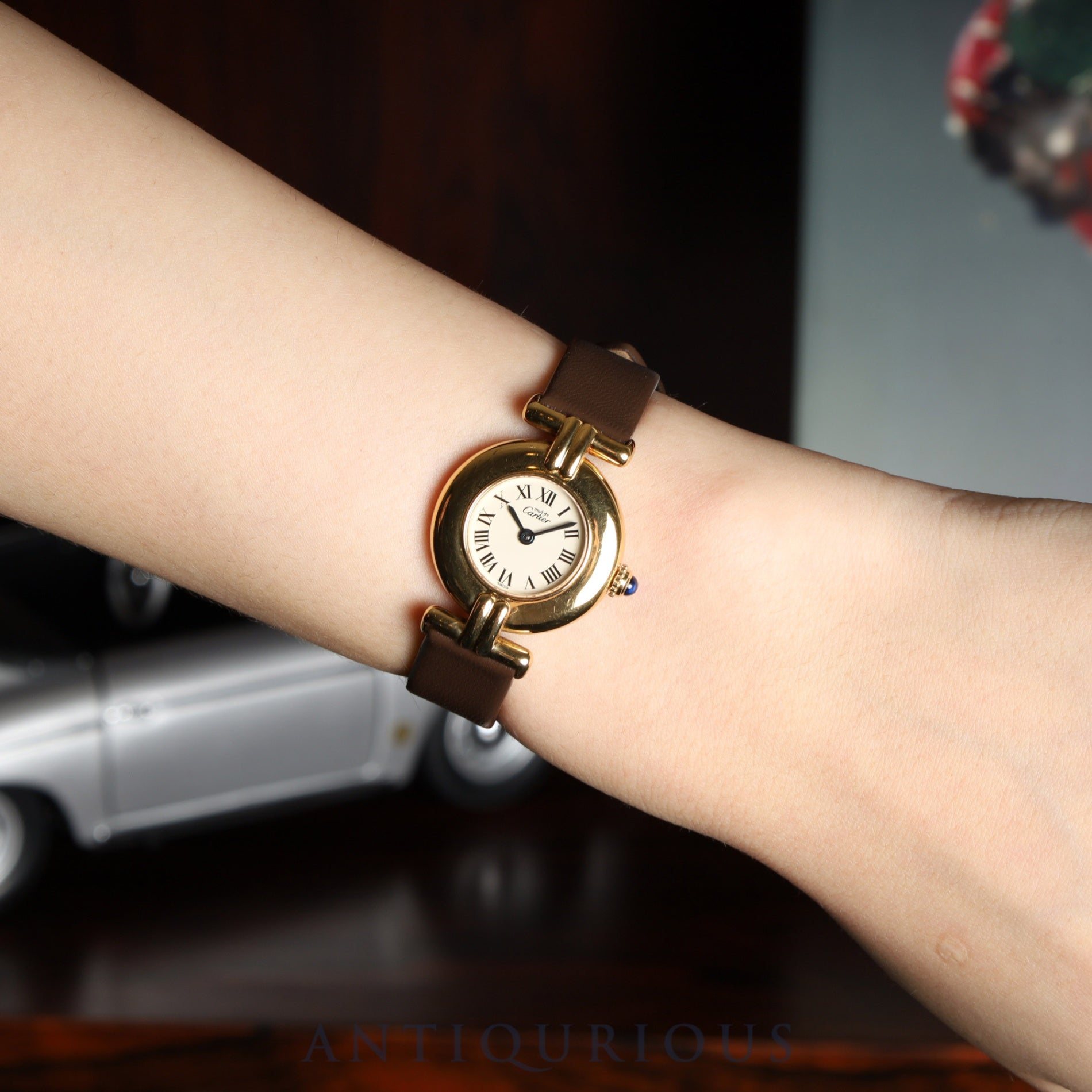 カルティエ マストコリゼ W1000653 / 590002 クォーツ Cal.90 SV925 革 純正尾錠（GP）アイボリーローマン文字盤 箱 冊子 保証書（1993年）オーバーホール済み