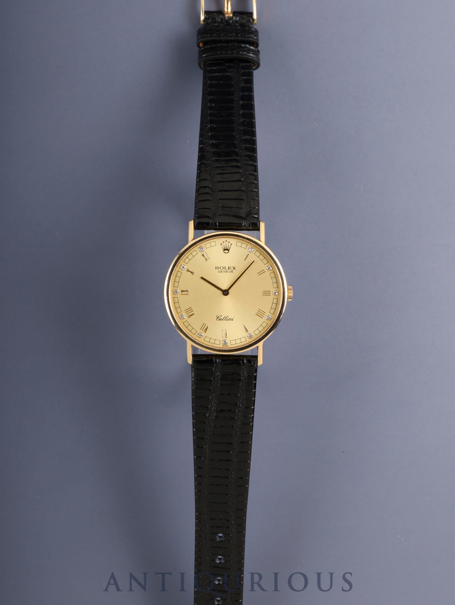 Rolex Cellini 5112, manual winding, Cal. 1601, 750YG, leather strap, original pin buckle (750YG), champagne diamond Roman numeral dial, L-series (1989-1990), repair invoice included, recently overhauled.