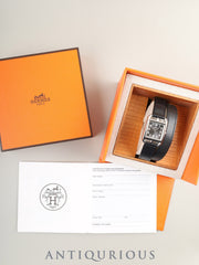 Hermès Cape Cod CC1.210 Quartz Caliber 976.001 Stainless Steel Watch with Genuine Leather Strap (D Stamp: 2000) and Genuine Buckle (SS), Gray Arabic Dial, Box, Warranty Card, Overhauled