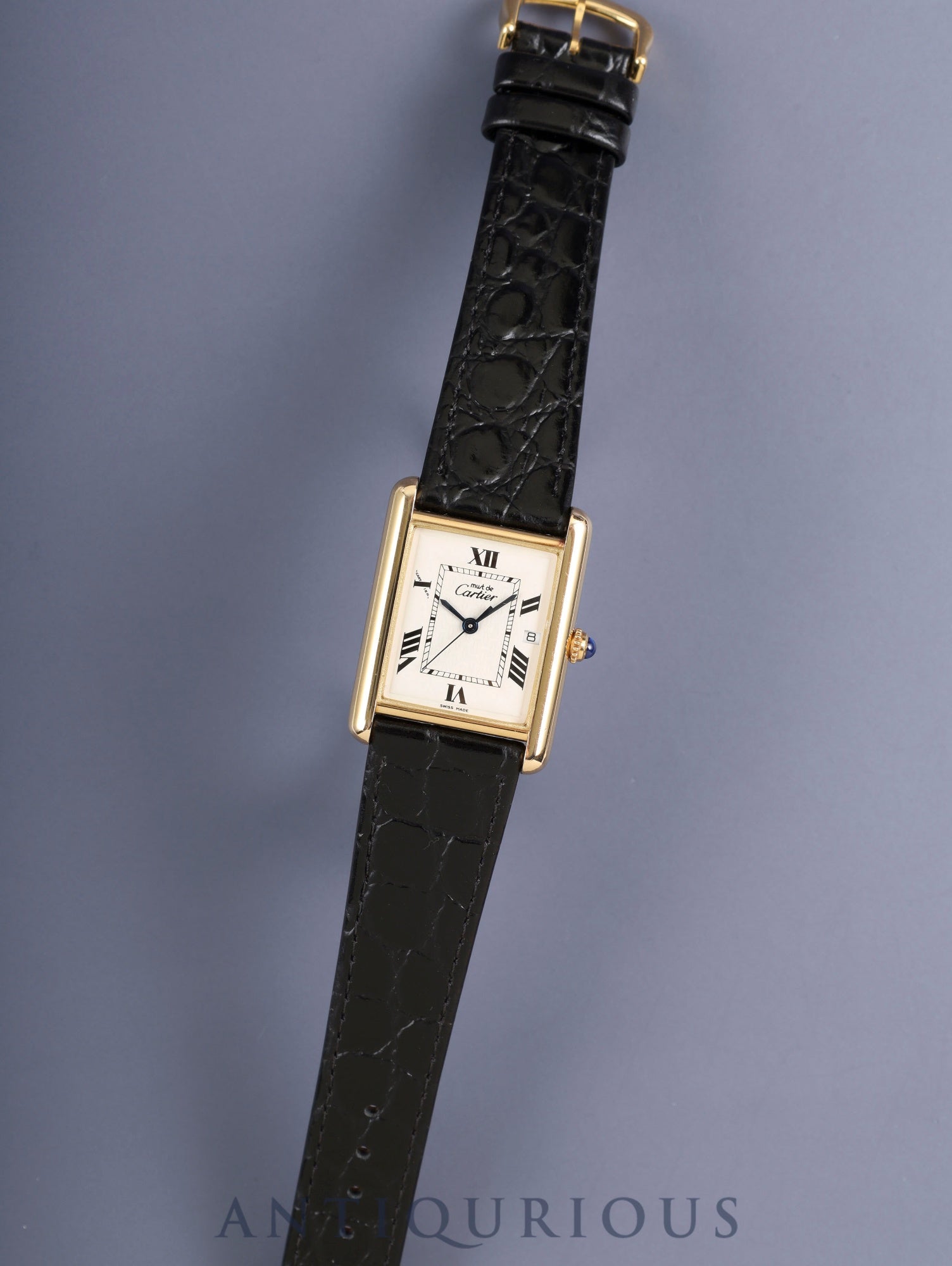 Cartier Must Tank GM (XL) W1013754 / 2413 Quartz Caliber 687 SV925 Leather Strap with Genuine Pin Buckle (GP) Ivory Roman CC Dial (SWISS MADE Marking) Overhauled