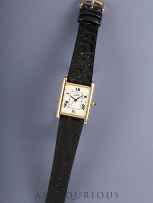 Cartier Must Tank GM (XL) W1013754 / 2413 Quartz Caliber 687 SV925 Leather Strap with Genuine Pin Buckle (GP) Ivory Roman CC Dial (SWISS MADE Marking) Overhauled