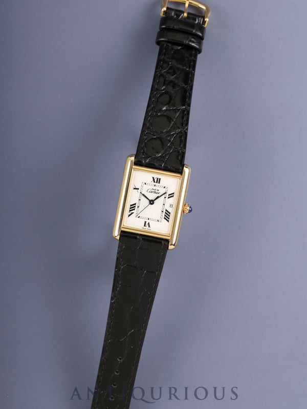 Cartier Must Tank GM (XL) W1013754 / 2413 Quartz Caliber 687 SV925 Leather Strap with Genuine Pin Buckle (GP) Ivory Roman CC Dial (SWISS MADE Marking) Overhauled