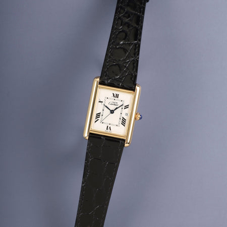 カルティエ マストタンク GM（XL） W1013754 / 2413 クォーツ Cal.687 SV925 革 純正ピンバックル（GP）アイボリー飛びローマンCC文字盤（SWISS MADE表記） オーバーホール済み