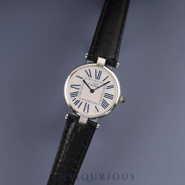Cartier Must Vendôme VLC LM W1007065/1860 Quartz Caliber 90.06 SV925 Leather Strap with Genuine D-Buckle (Stainless Steel) Opalescent Dial Overhauled