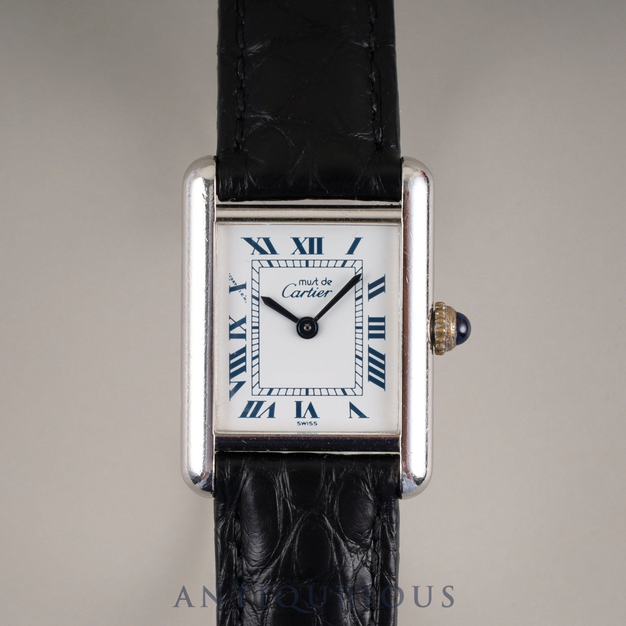 Cartier Must Tank SM 1614 Quartz Caliber 057 SV925 Leather Strap with Genuine D-Buckle (Stainless Steel) White Roman Dial Overhauled