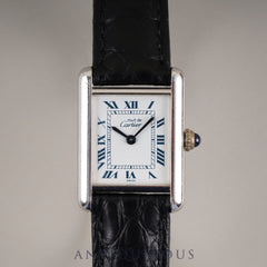 Cartier Must Tank SM 1614 Quartz Caliber 057 SV925 Leather Strap with Genuine D-Buckle (Stainless Steel) White Roman Dial Overhauled