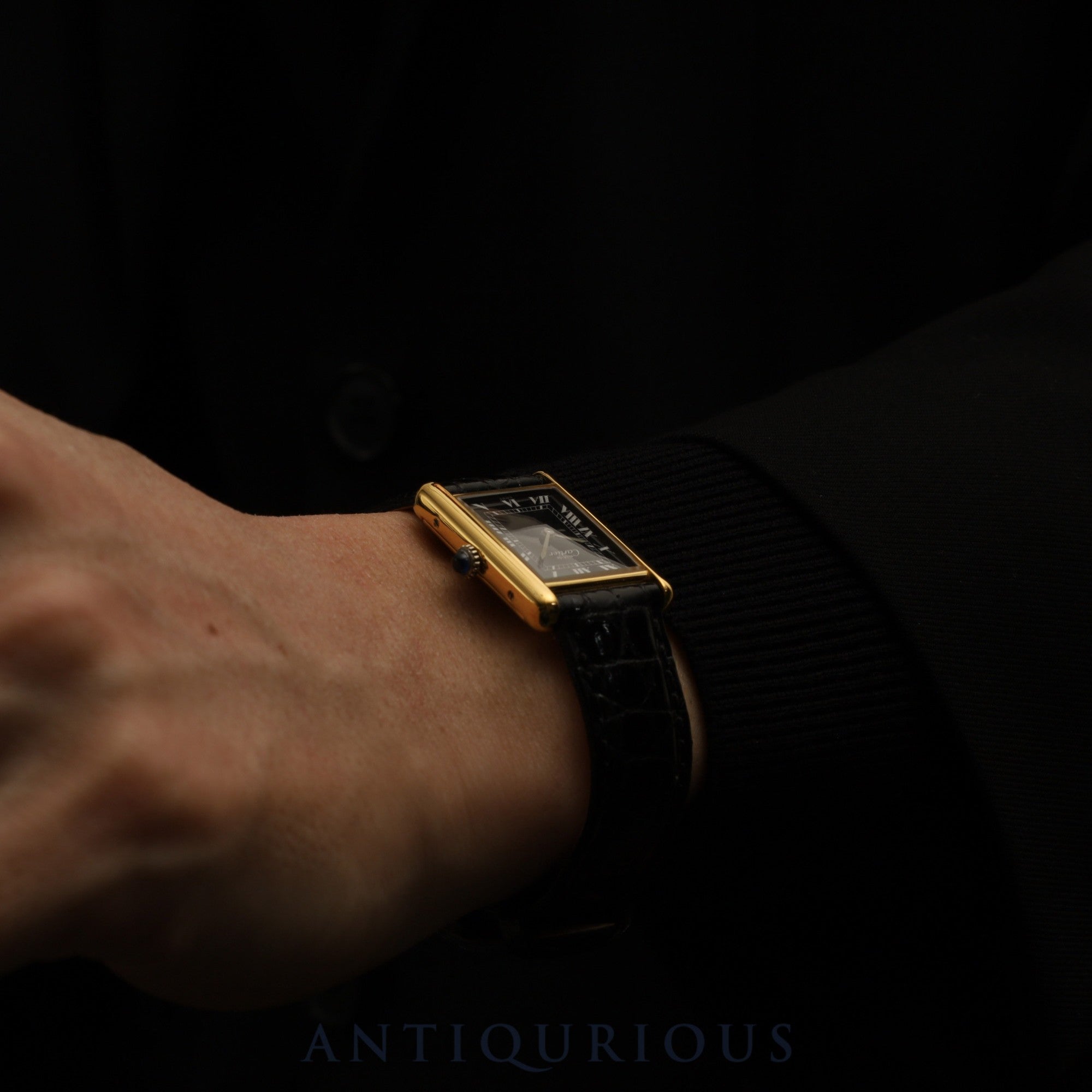 カルティエ マストタンク LM 手巻き Cal.- SV925 革 純正尾錠（GP）ブラックローマン文字盤 1976年頃～1981年頃 オーバーホール済み 新品仕上げ済み