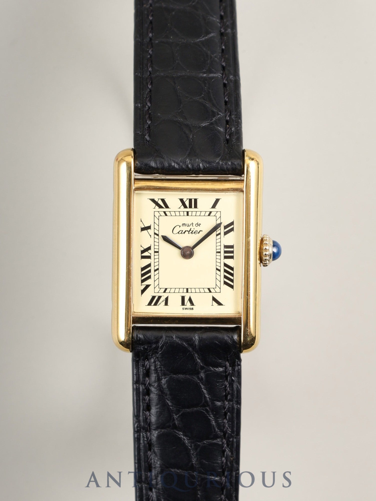 カルティエ マストタンク SM 手巻き Cal.ETA2512 SV925 革 純正尾錠（GP）アイボリーローマン文字盤（SWISS表記）オーバーホール済み