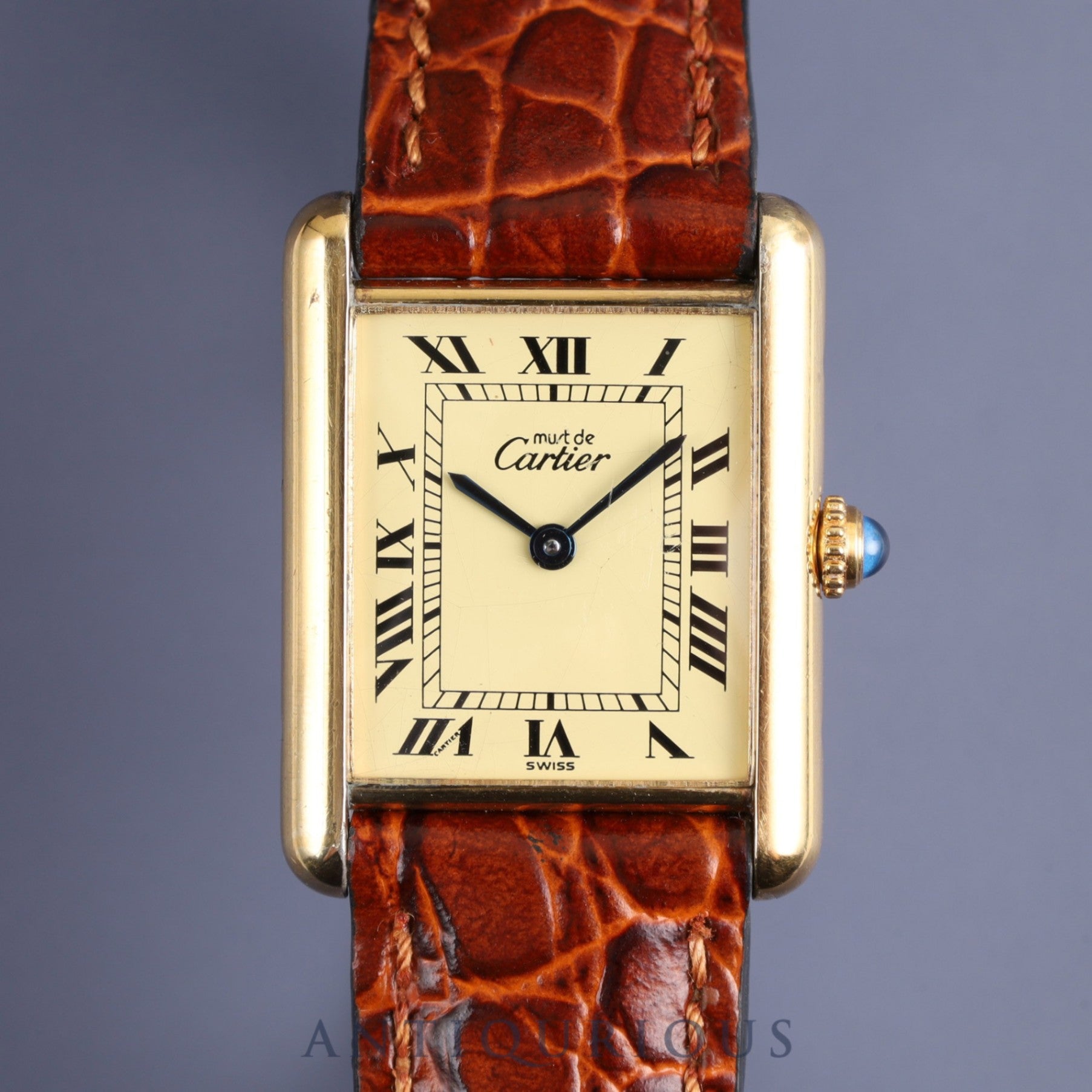 Cartier Must Tank LM 590005 Quartz Cal.90 SV925 Leather Genuine Buckle (GP) Ivory Roman Dial Overhauled