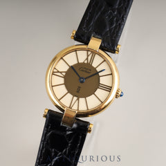 Cartier Must Vendome VLC SM Quartz Cal.81 SV925 Leather Genuine Buckle (GP) Gold Roman Dial 24mm Overhauled