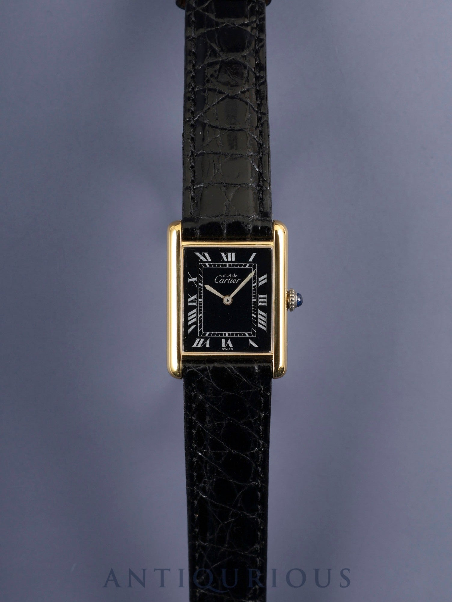 カルティエ マストタンク LM 手巻き Cal.- SV925 革 純正尾錠（GP）ブラックローマン文字盤 1976年頃～1981年頃 オーバーホール済み 新品仕上げ済み