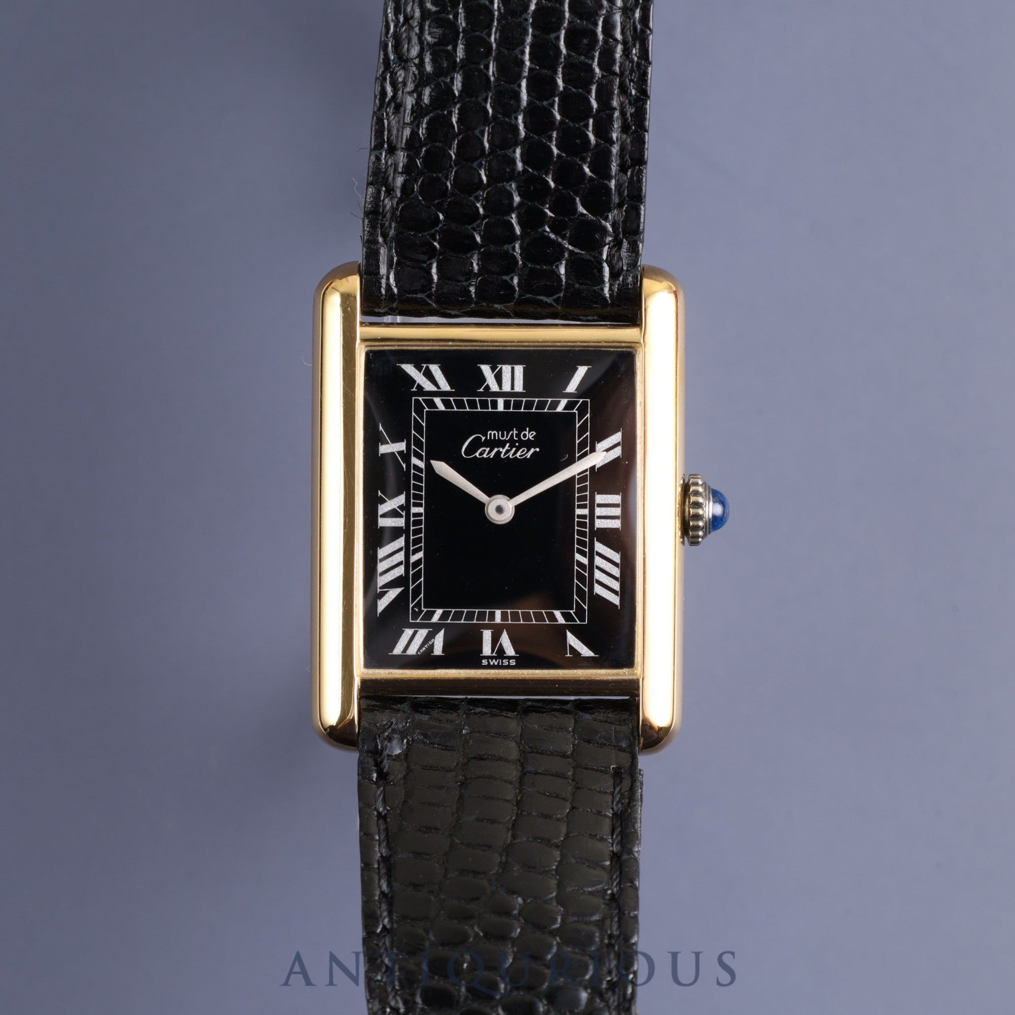 Cartier Must Tank LM Manual winding Cal.78-1 SV925 Genuine leather strap Genuine buckle (GP) Black Roman dial Box Overhauled