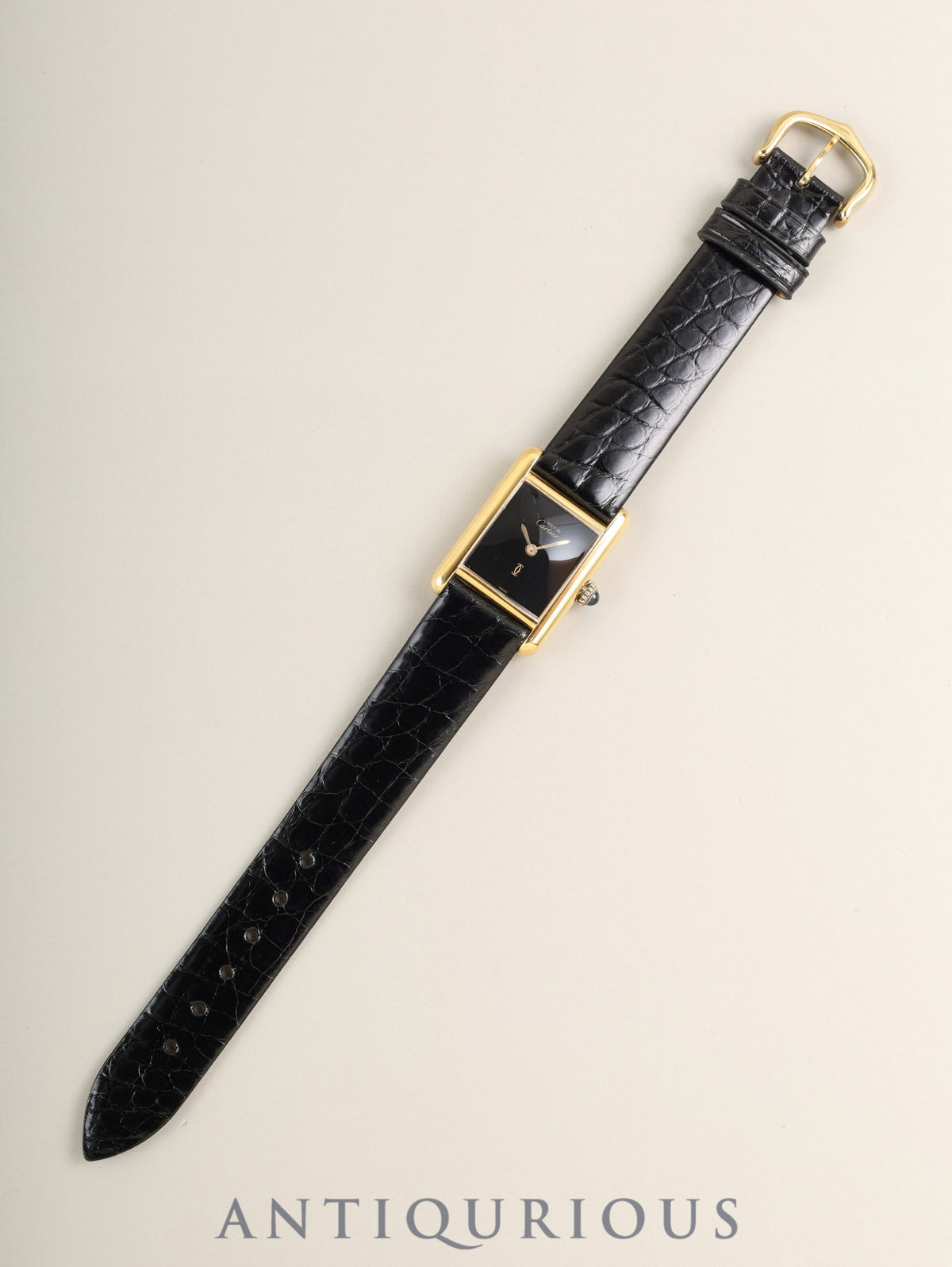 カルティエ マストタンク SM 3 手巻き Cal.78-1 SV925 革 純正ピンバックル（GP）オニキス文字盤（SWISS表記 ）オーバーホール済み 新品仕上げ済み 社外ガラス交換済み