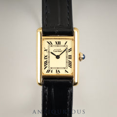 カルティエ マストタンク SM 手巻き Cal.78-1 SV925 革 純正尾錠（GP）アイボリーローマン文字盤 オーバーホール済み